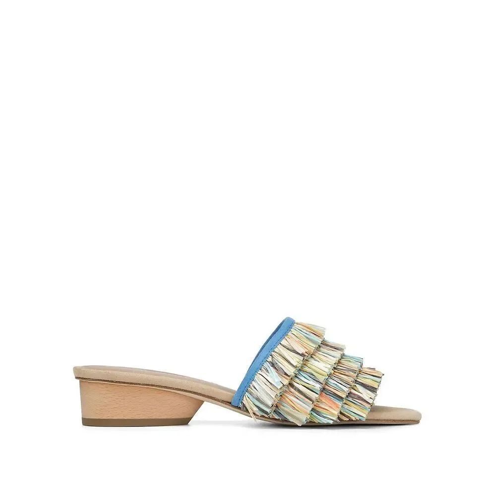 Donald J. Pilner Reise Multi-Color Fringe Heeled Sandals in Azul Multi Size 10